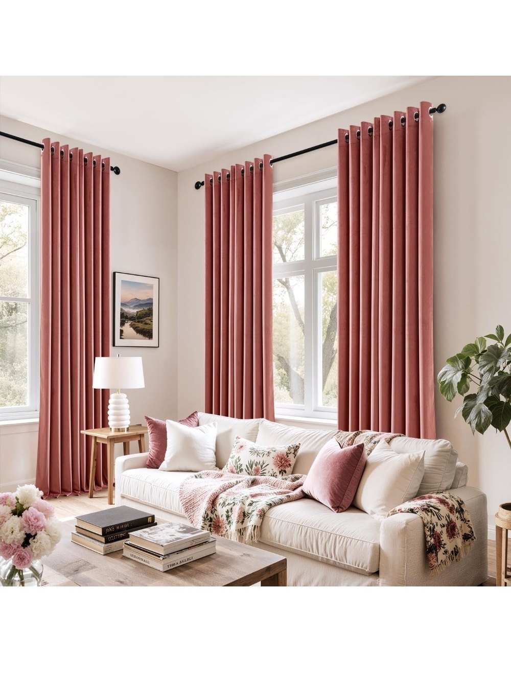 Rose Pink Velvet Grommet Curtain Panel - Home Accents